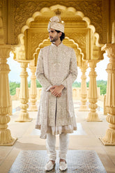 Ivory Jardozi Embroidered Groom Sherwani