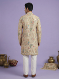 Kurta Collection – Beige Floral Embroidered Kurta for Men