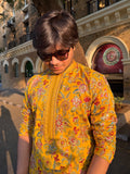 Kurta Collection – Mustard Yellow Floral Embroidered Kurta for Men