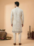 Kurta for Men’s Off-White Floral Embroidered Kurta