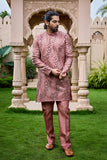 Kurta Set for Men – Dusty Rose Embroidered Mirror Kurta Set