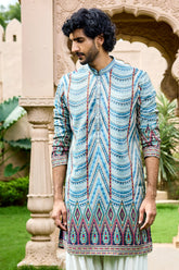 Kurta Set for Men – Light Blue Geometric Kurta Set