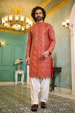 Kurta Set – Orange Multicolour Embroidered Festive Kurta