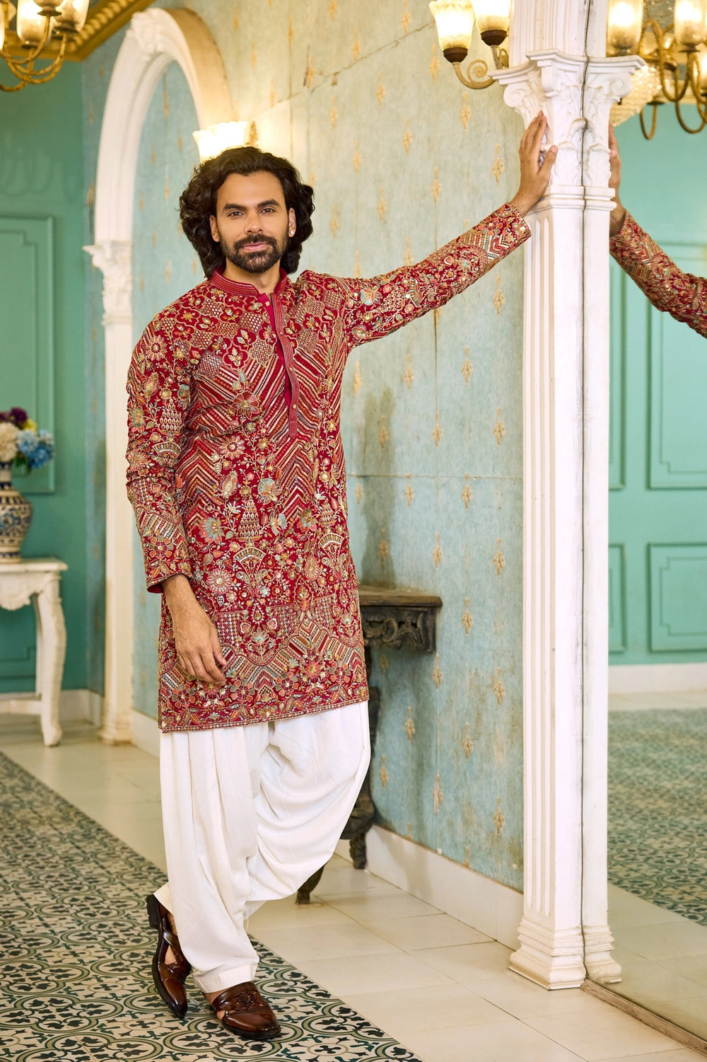 Kurta Set - Regal Red Embroidered Kurta Pajama