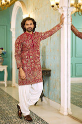 Kurta Set - Regal Red Embroidered Kurta Pajama
