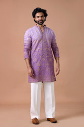Lavender Gold Festive Kurta with Straight Pants