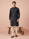 Men’s Black Linen Kurta with Mandarin Collar