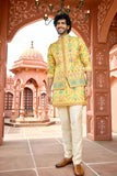 Mens jacket kurta - Yellow Multicolor Embroidered Kurta Jacket Set