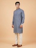 Mens kurta - Men’s Blue Pure Linen Kurta with Mandarin Collar