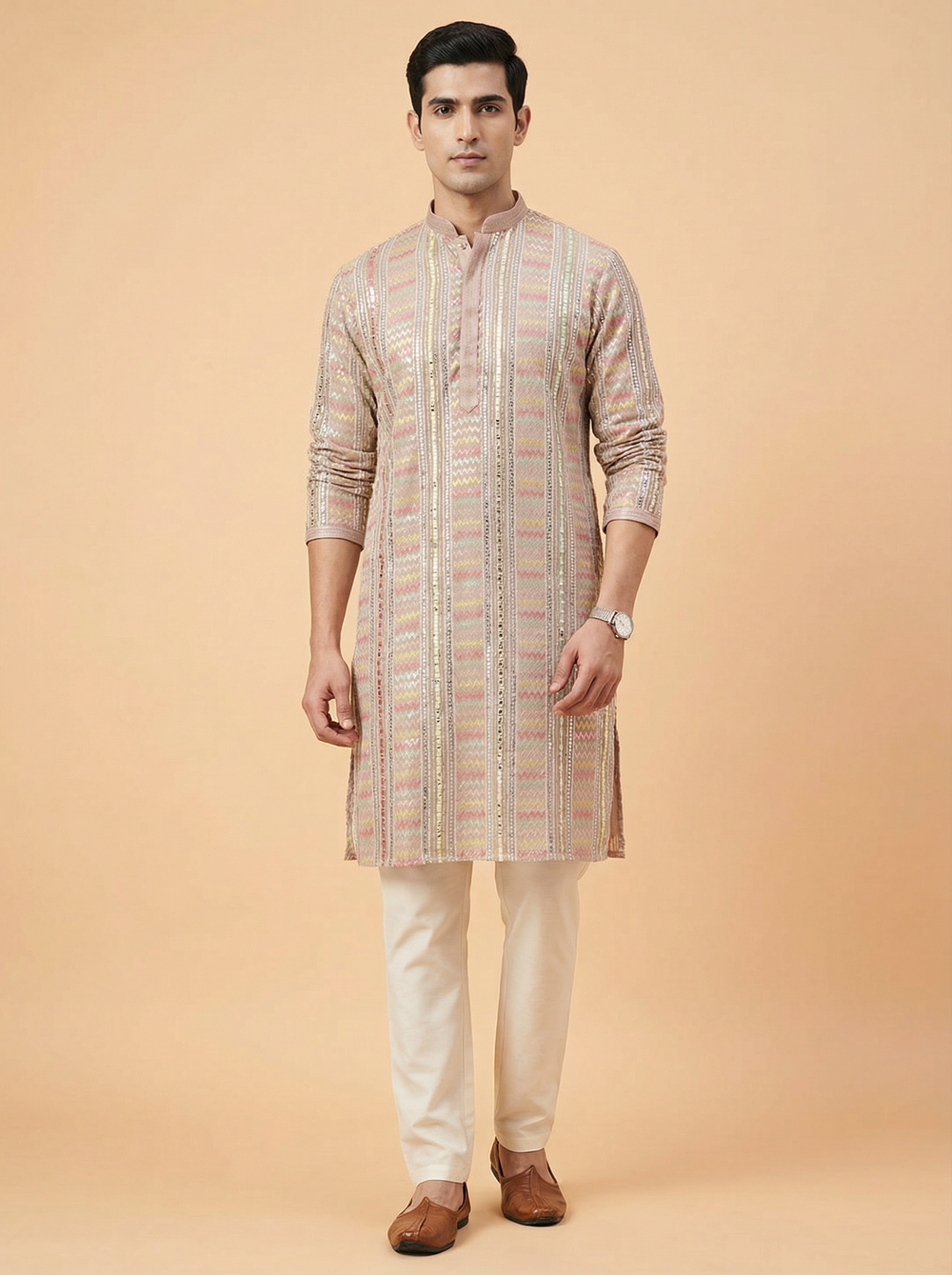 Mens kurta - Pastel Pink Embroidered Kurta for Men
