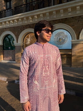 Men’s Kurta – Pastel Pink Embroidered Kurta for Men