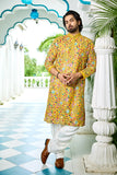 Men’s Kurta – Yellow Floral Multicolour Kurta Set