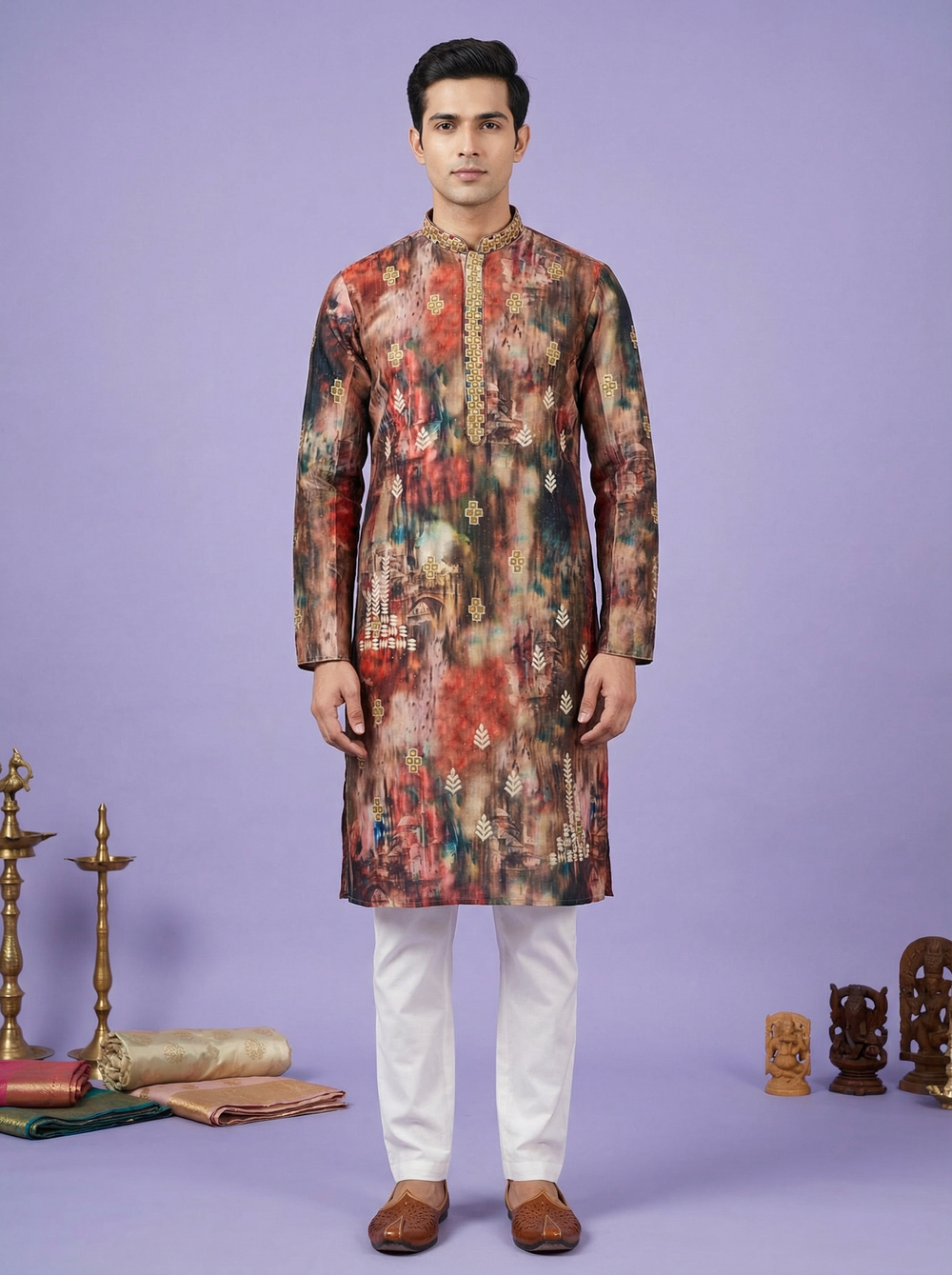 Mens Multi-Color Abstract Printed Kurta