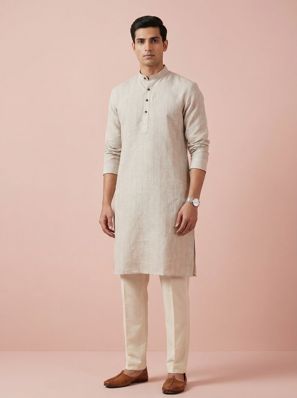 Men’s Natural Off-White Pure Linen Kurta