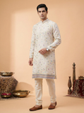 Men’s Off-White Floral Embroidered Kurta