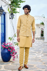 Mustard Embroidered Jacket Kurta Set