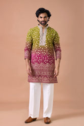 Ombre Green to Wine Heavy Embroidered Kurta Set