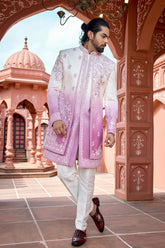 Ombre Pink Embroidered Indo-Western for Men