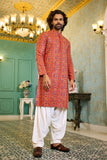 Orange Multicolour Embroidered Festive Kurta