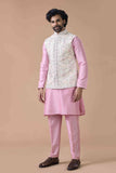 Pastel Pink Kurta Set with Floral Nehru Jacket