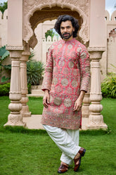 Peach Pink Embroidered Kurta Set