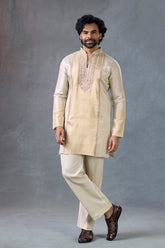 Premium Gold Tissue Festive V Neck Kurta