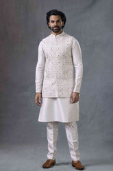 Premium Off-White Kurta Set with Designer Waistcoat
