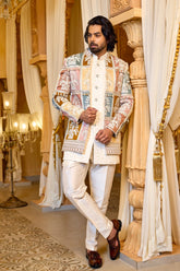 Regal Mosaic Indo-Western in Ivory Cream