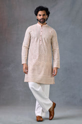Royal Beige Zardosi Work Ethnic Kurta Set Wedding Outfit
