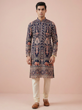 Royal Navy Blue Embroidered Kurta for Men