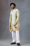 Sage Green Elephant Print Kurta Set With Dupatta For Men Traditional Outfit