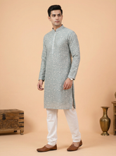 Sage Green Woven Kurta for Men