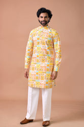 Sunshine Yellow Printed Festive Kurta with Straight Pants