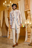 Beige Embroidered Indo-Western Suit for Men