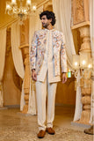 Beige Embroidered Indo-Western Suit for Men