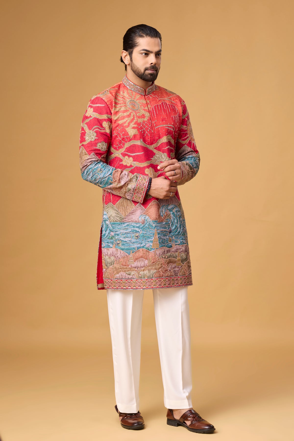 Crimson Heritage Scenic Embroidered Kurta