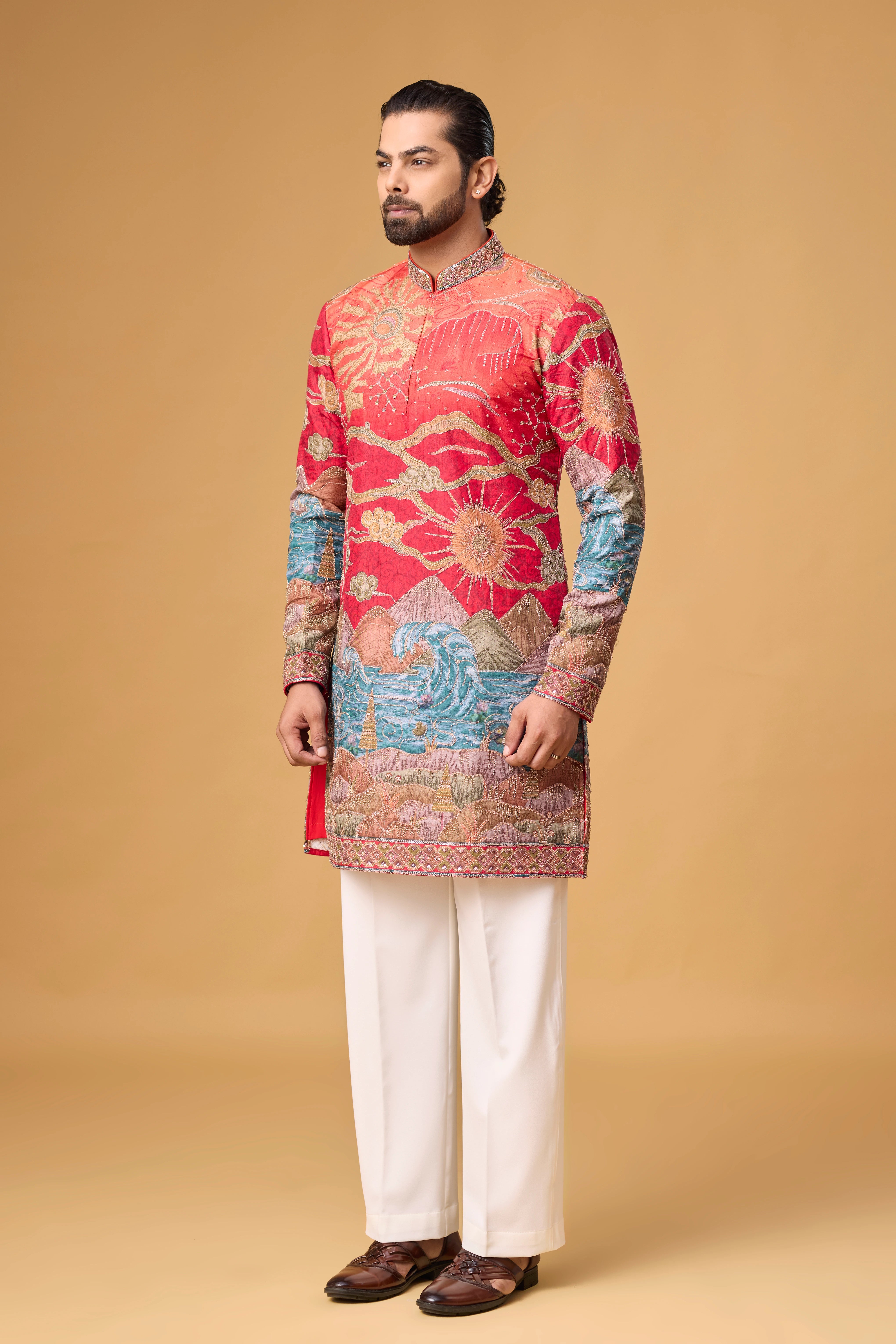 Crimson Heritage Scenic Embroidered Kurta