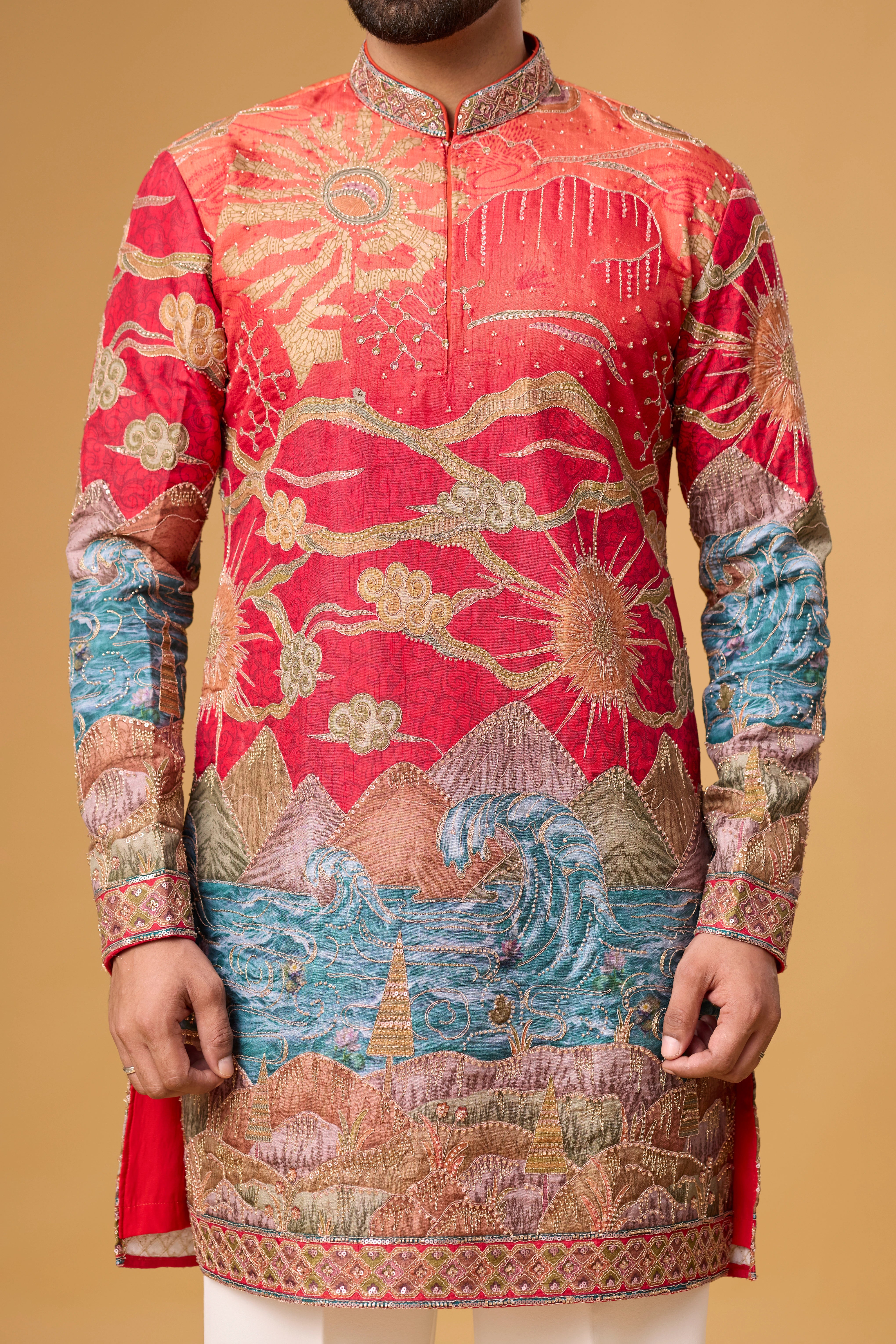 Crimson Heritage Scenic Embroidered Kurta