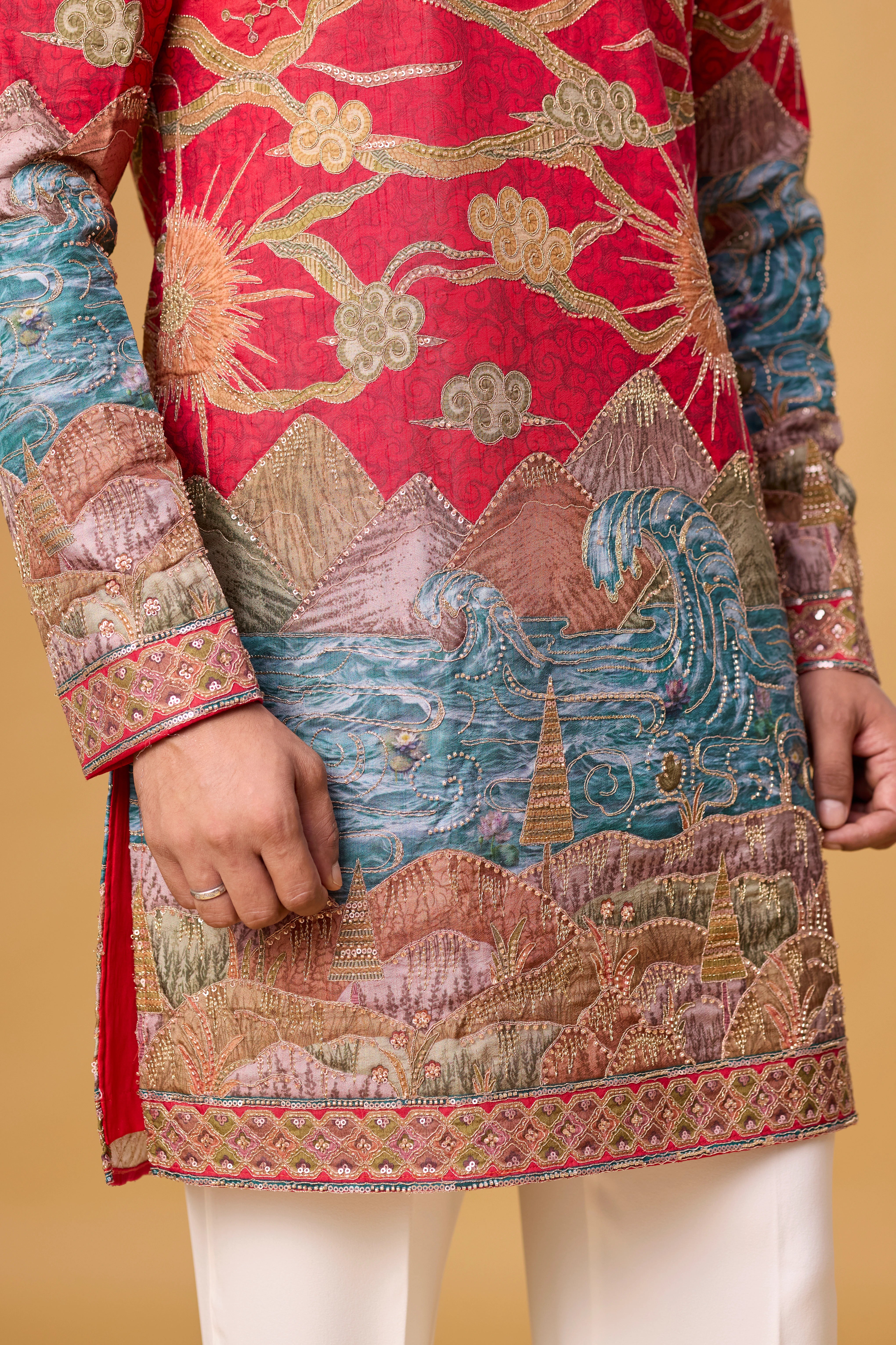 Crimson Heritage Scenic Embroidered Kurta