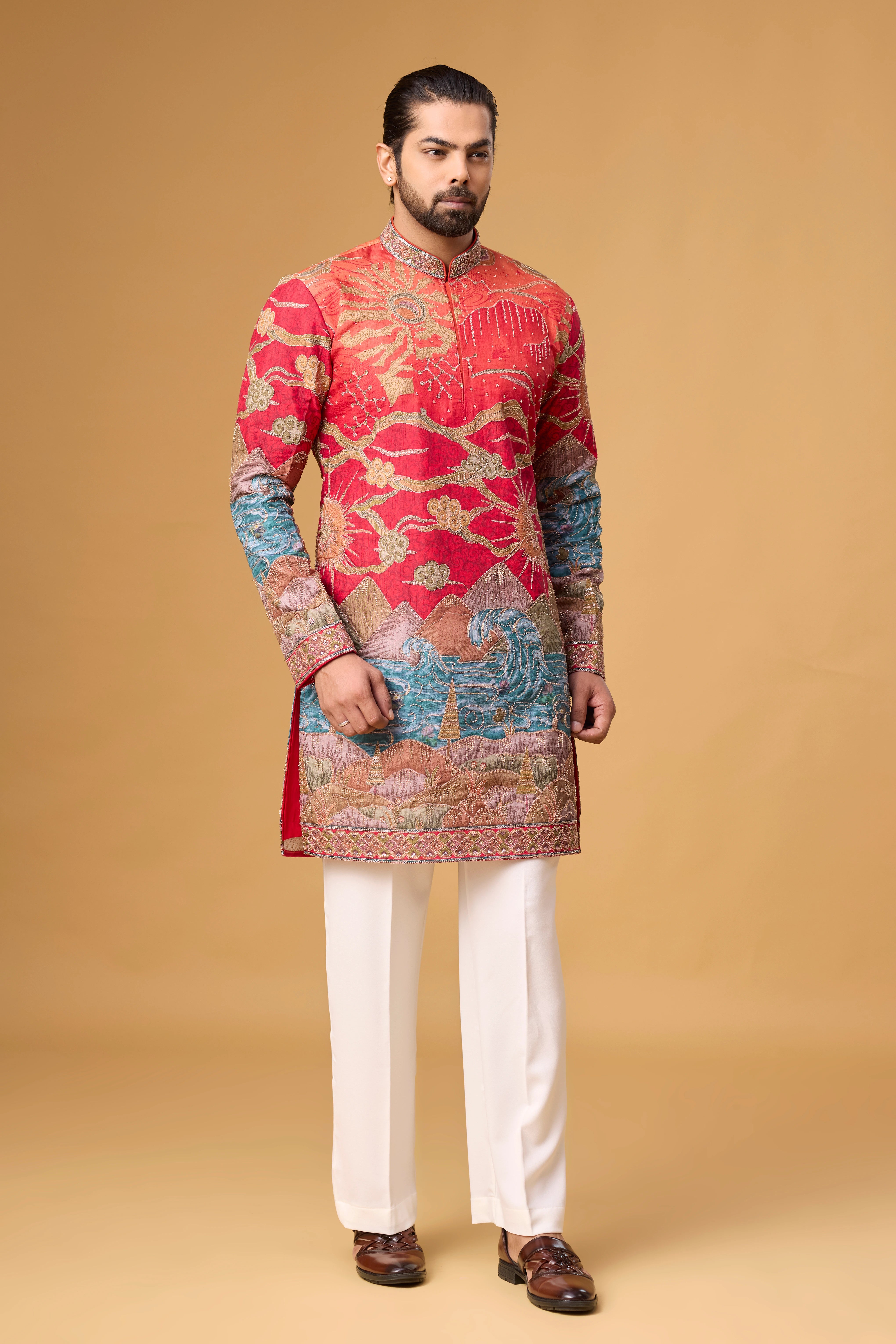 Crimson Heritage Scenic Embroidered Kurta