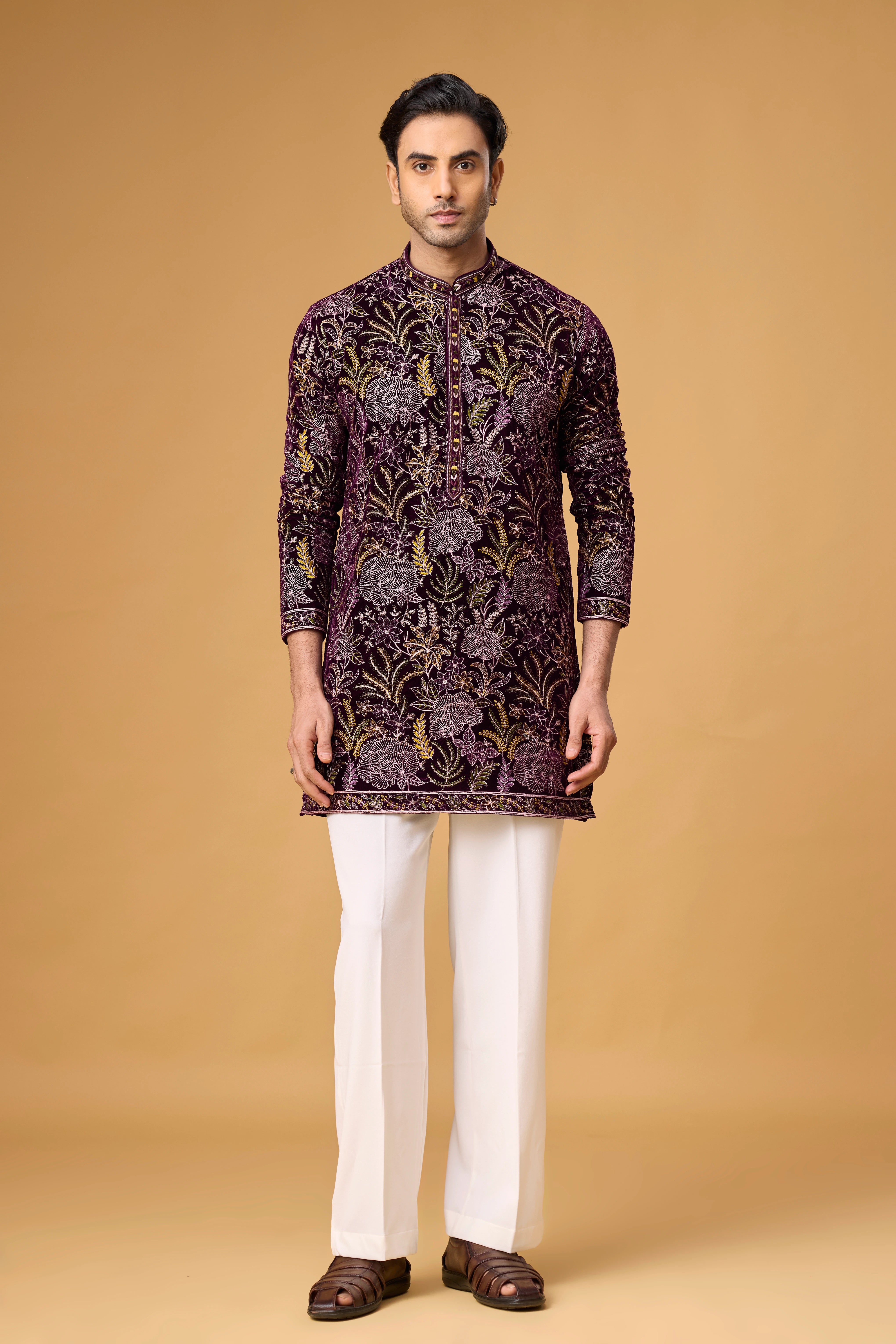 Royal Plum Botanical Embroidered Kurta