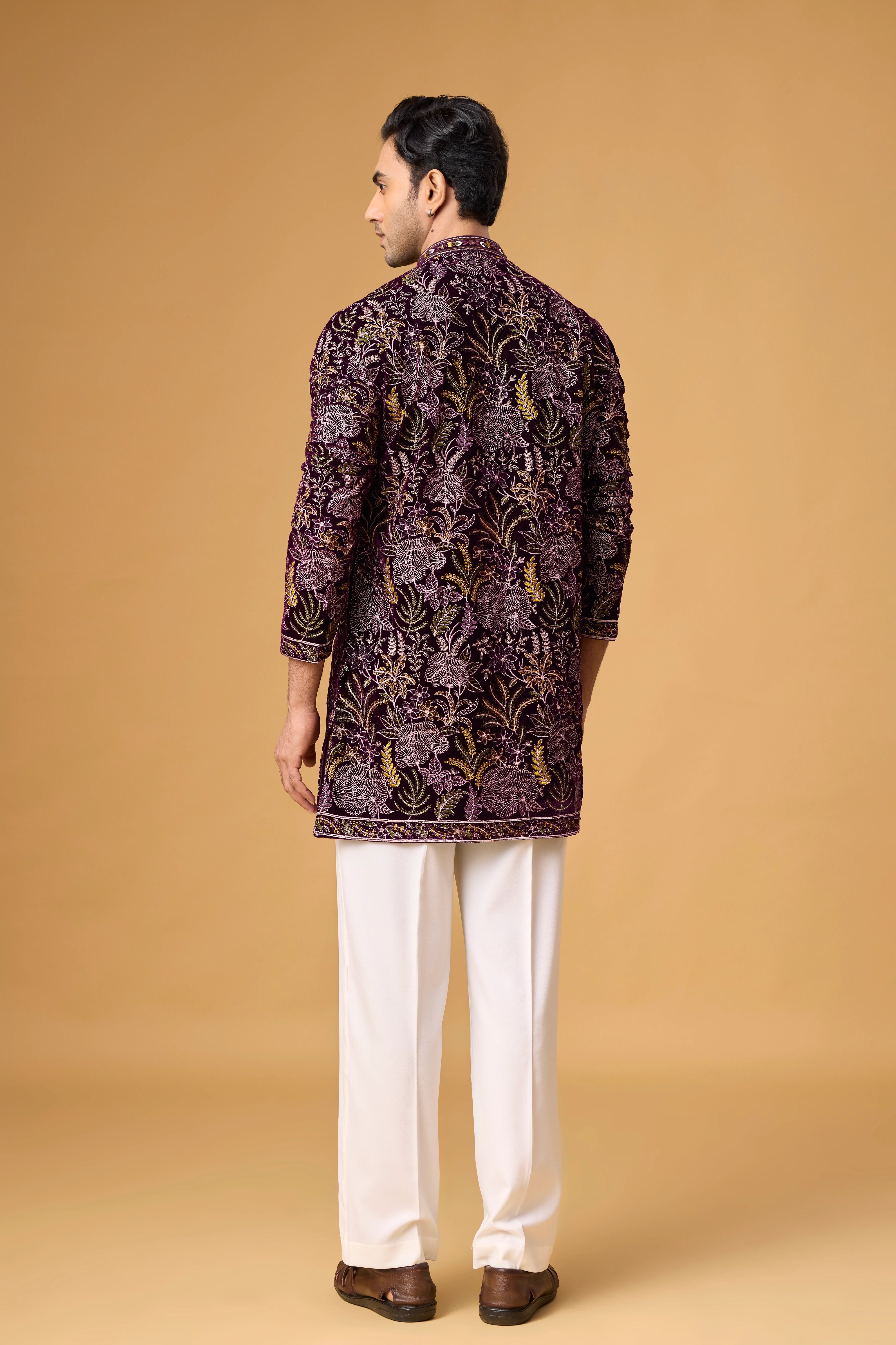 Royal Plum Botanical Embroidered Kurta