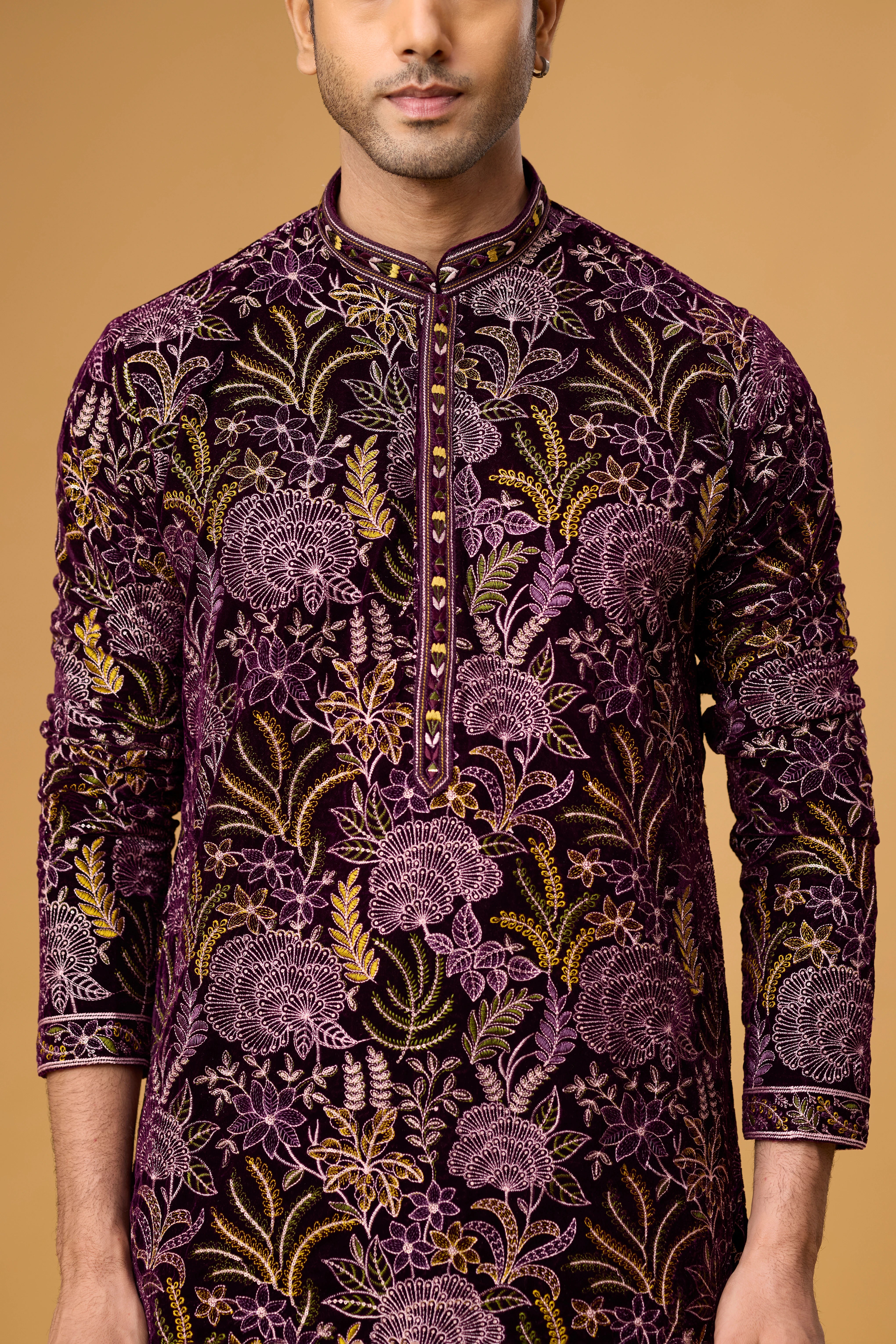 Royal Plum Botanical Embroidered Kurta