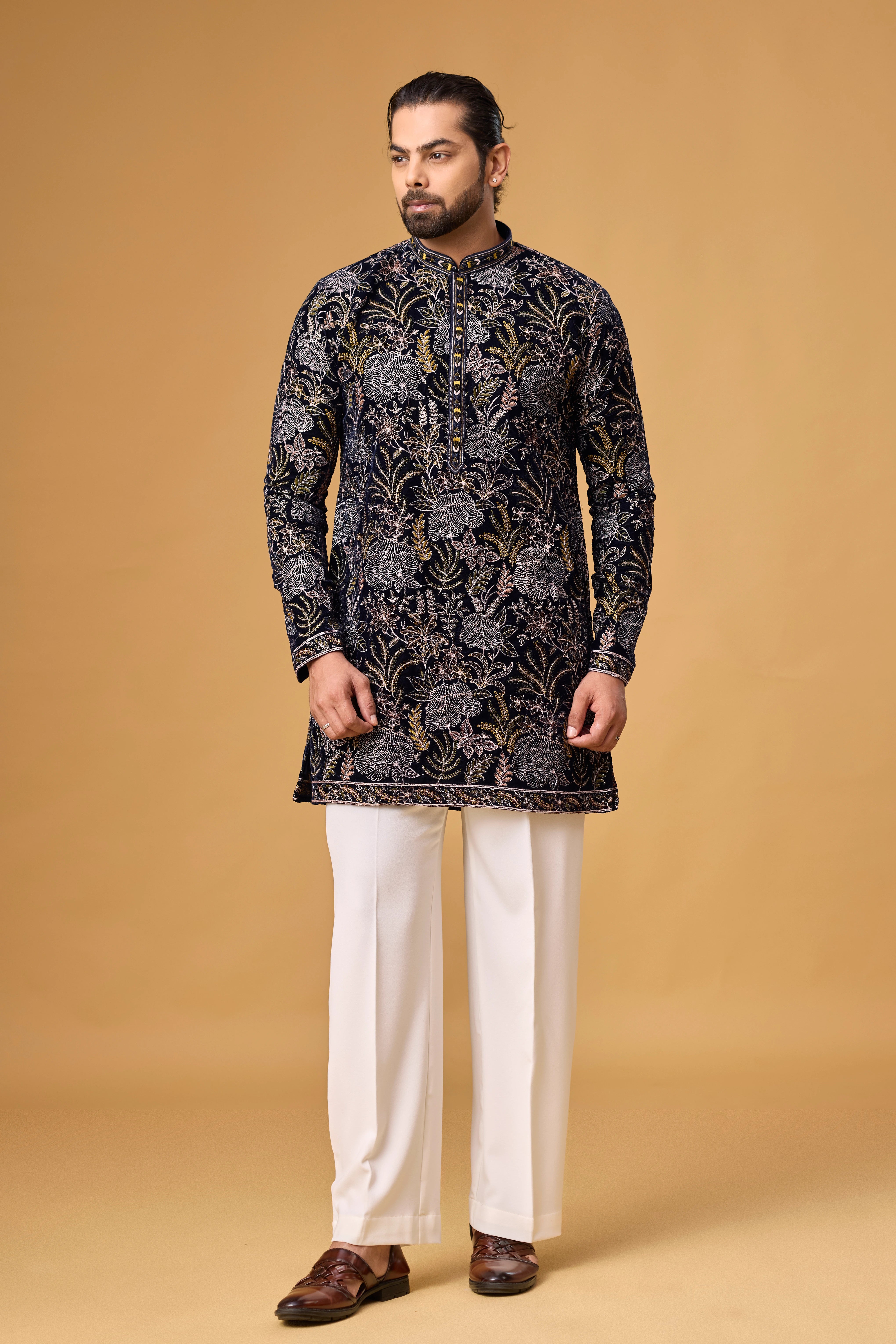 Midnight NAVY Blue Floral Embroidered Kurta Set