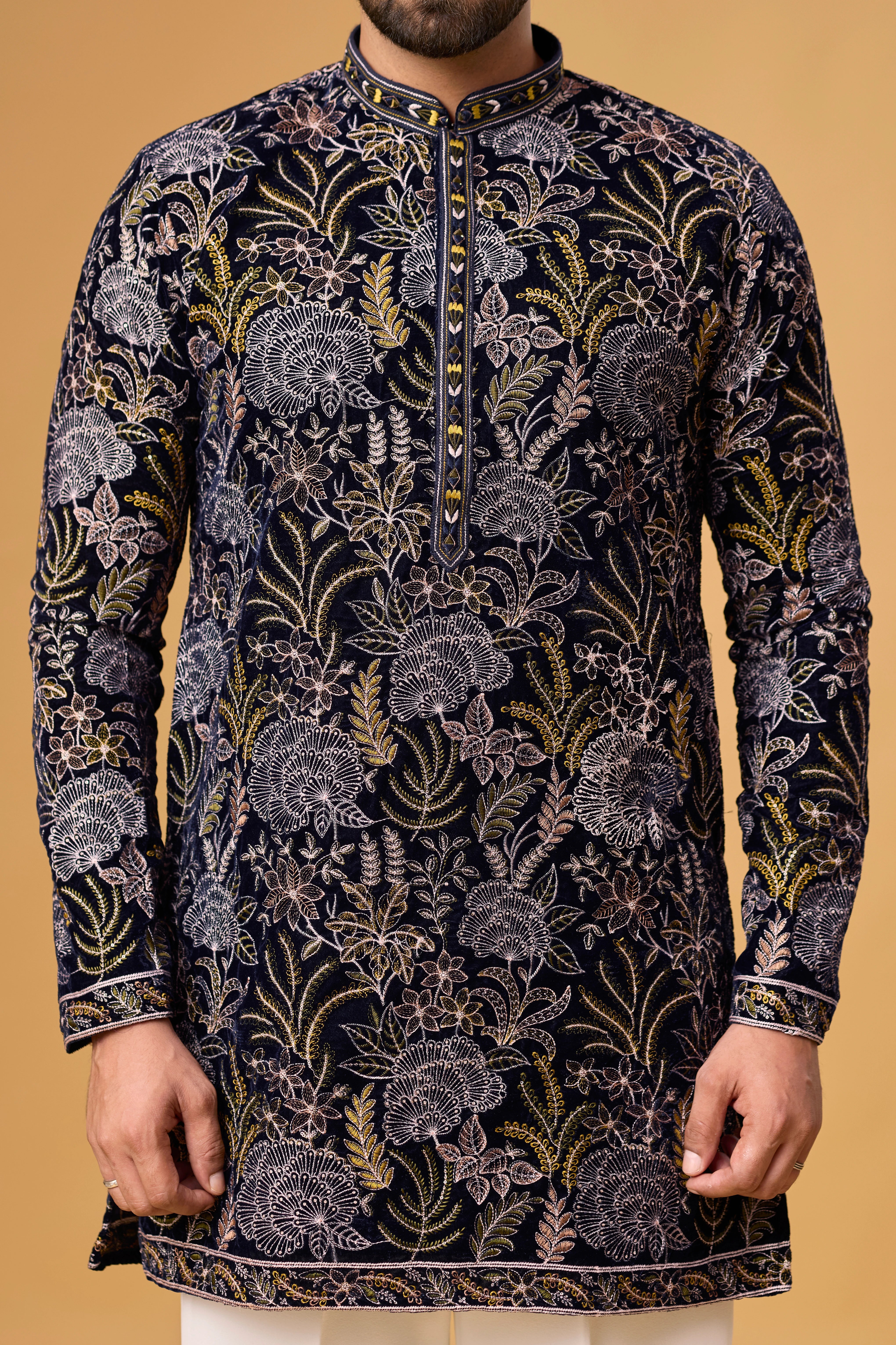 Midnight NAVY Blue Floral Embroidered Kurta Set
