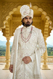 Ivory Maharaja Wedding Sherwani with Maroon Touch