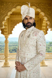 Ivory Pastel Embroidered Groom Sherwani with Belt & Dupatta