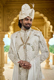 Ivory Luxury Anarkali Sherwani with Mirror Handwork