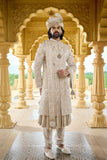 Beige Gold Jardozi Sherwani with Pearl Handwork