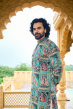Royal Green Heritage Kurta With Motif Detailing